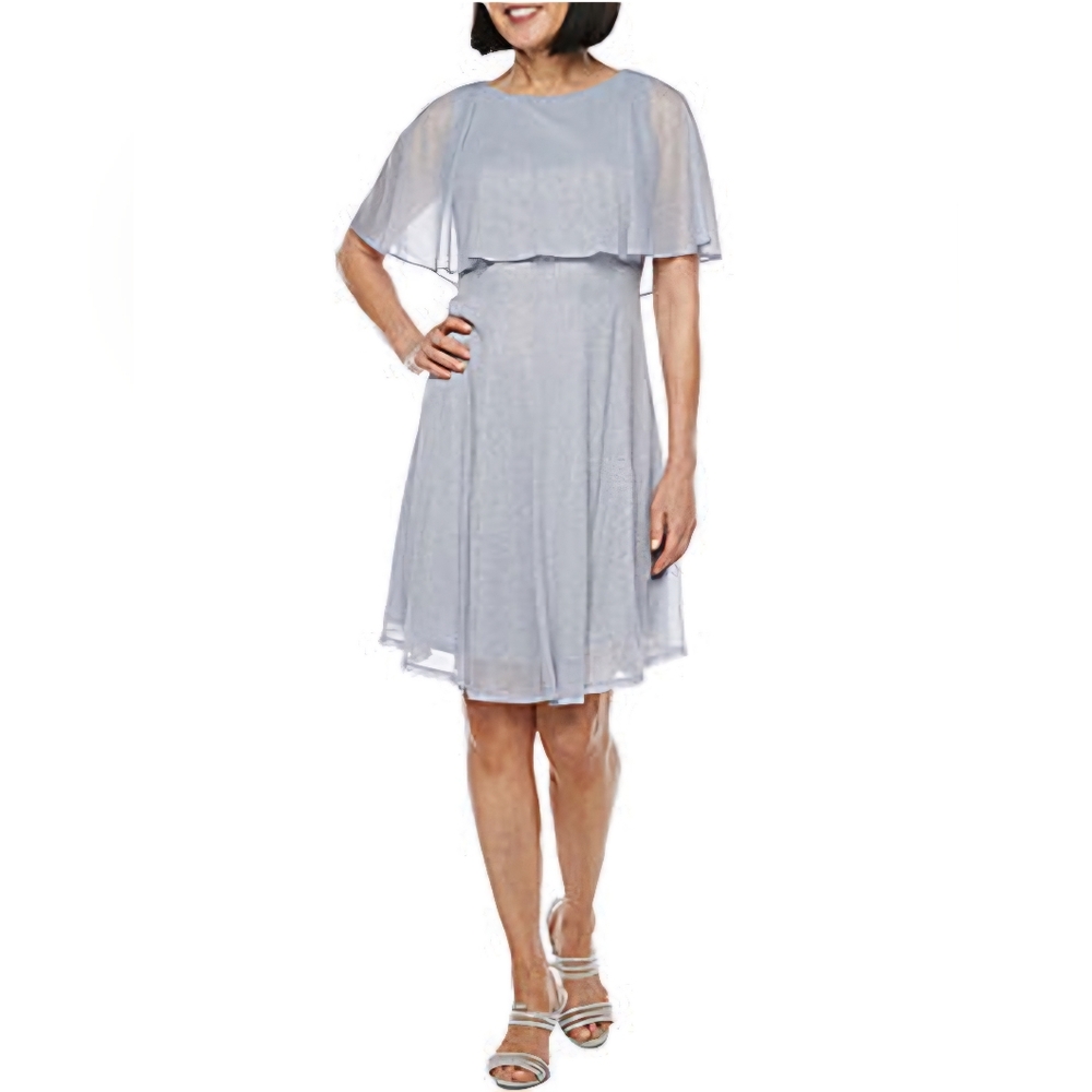 J. Taylor Short Sleeve Fit + Flare Dress Silver Size 12
